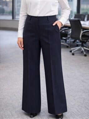 White House Black Market Navy Pinstripe Wide-Leg Trousers